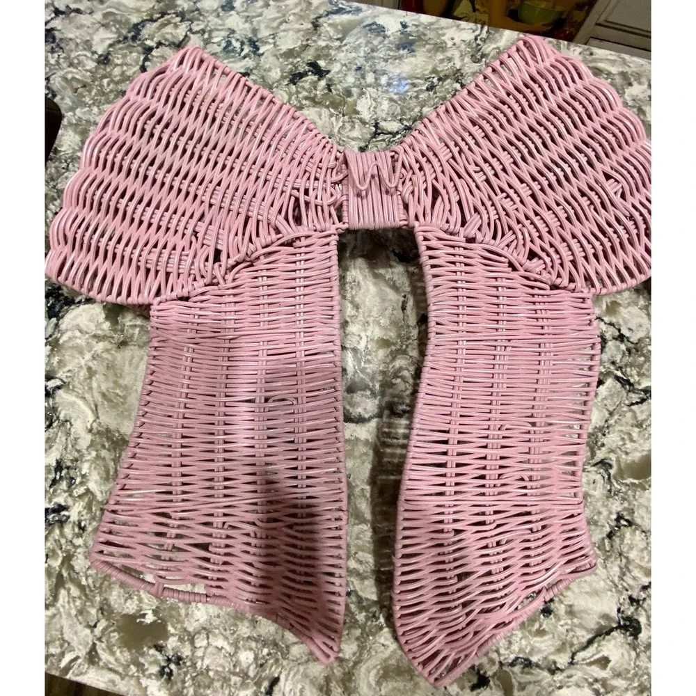 2 Giant Pink Wicker Decorative Wall Bows 19x20